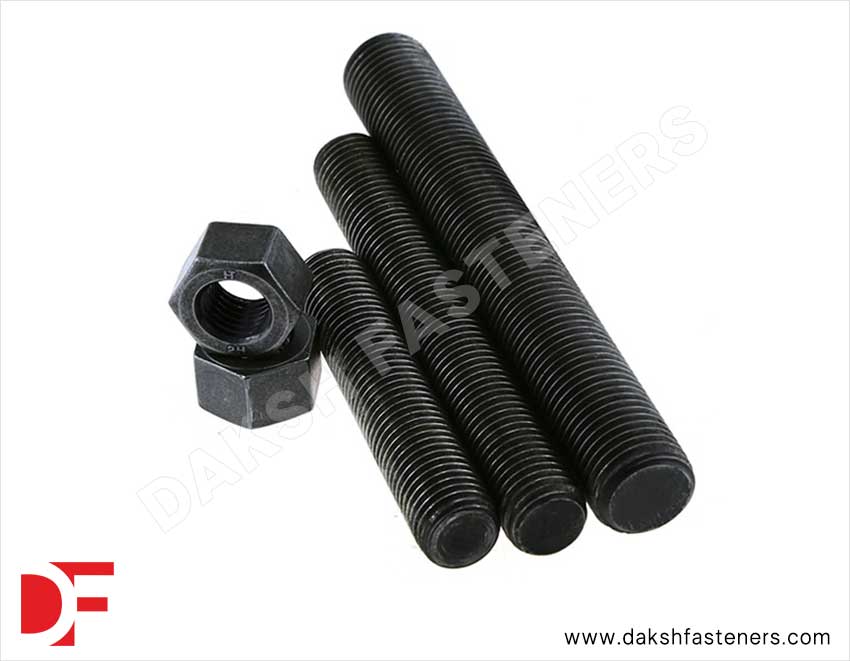 Threaded Studs with Hex Nuts Black Finish Manufacturers Exporters Suppliers in India Ludhiana